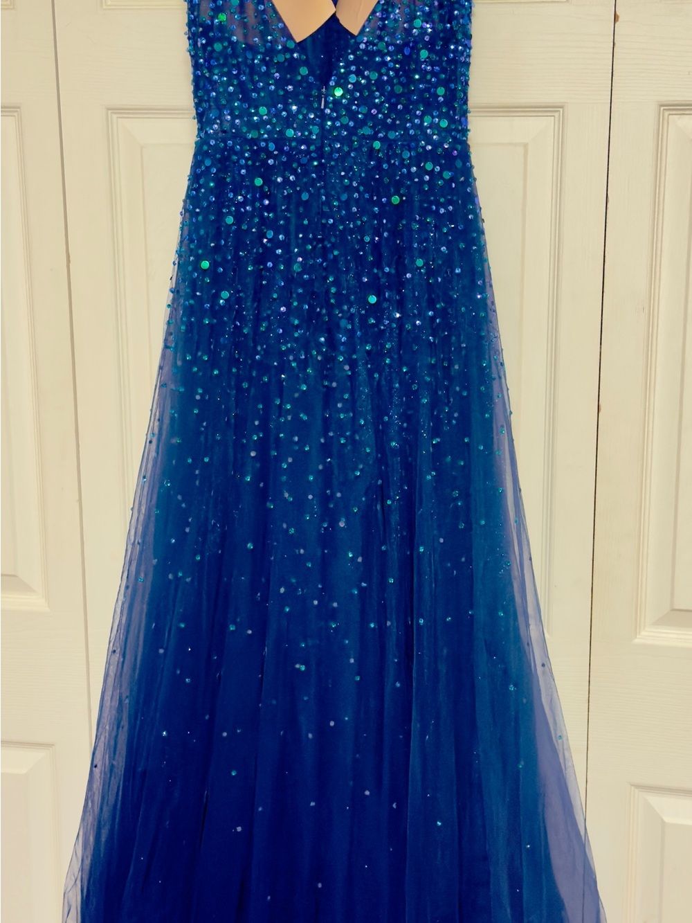 Jovani Royal Blue Beaded Tulle A-Line Gown